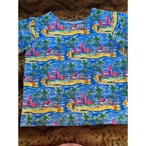 McInerny Hawaii Lounge Wear Two Piece Pajama Set Hawaiian Print Colorful Medium